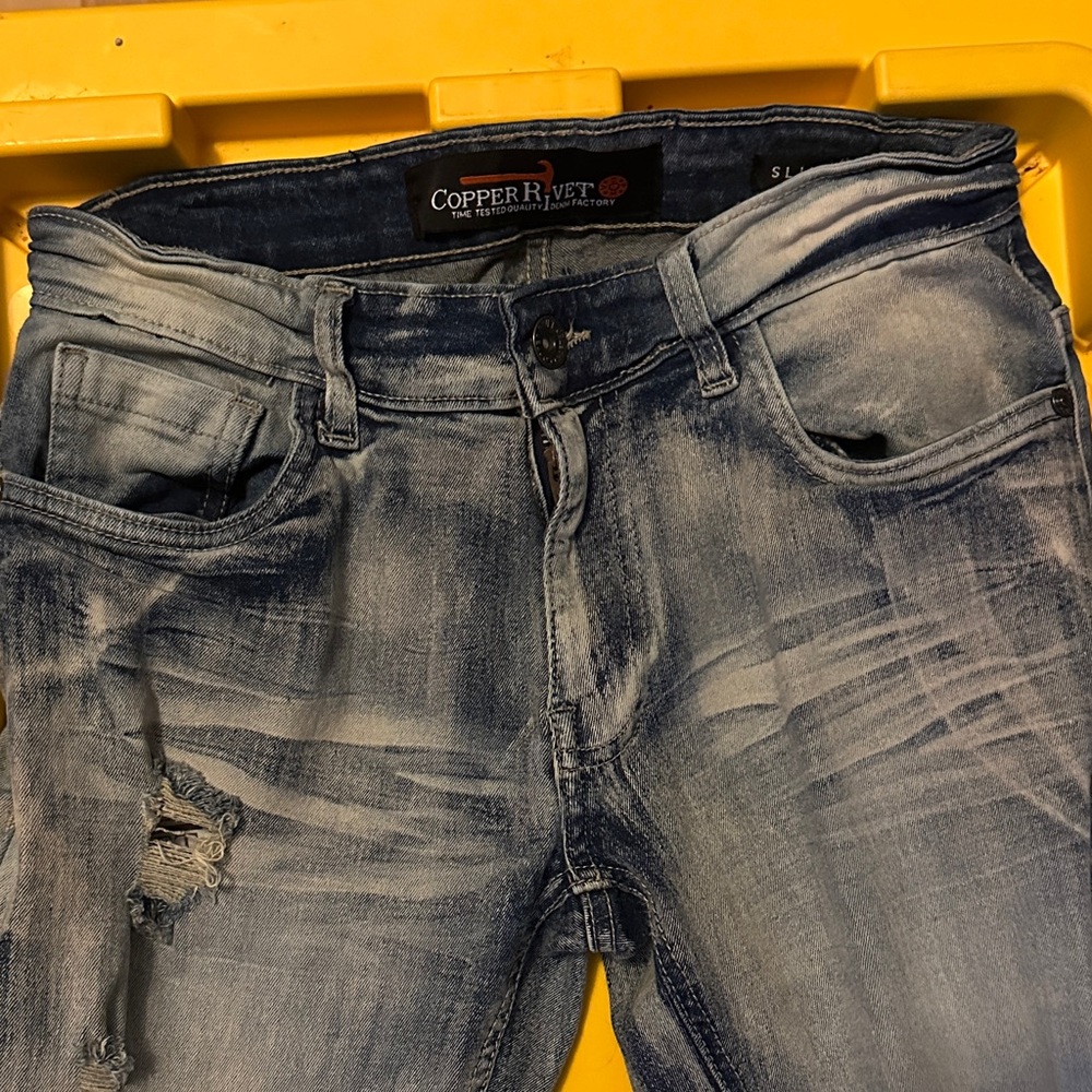 Copper Rivet Men's Distressed Slim Jeans - Black Wash 29/30